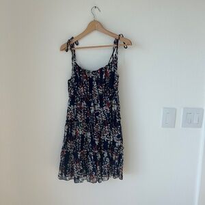 GAOVOT navy floral tiered mini dress – size M